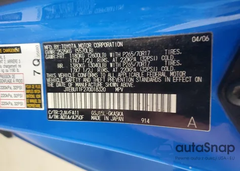 2007 Toyota Fj Cruiser z USA, uszkodzony, nr VIN JTEBU11F270018320